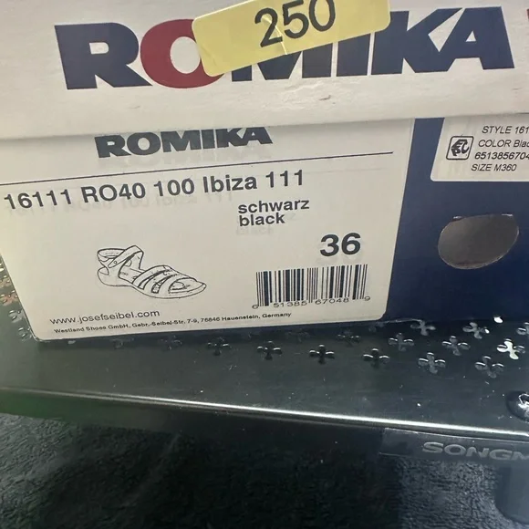 250. NEW SUZE 6-6.5 Romika Black Sandals with Wide Straps and Flat Sole - Picture 5 of 5